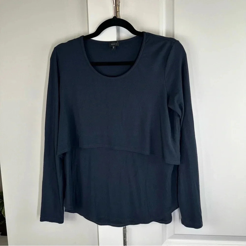 Theory Navy Size Medium Viscose Blend‎ Tiered Blouse Classic Workwear Min…